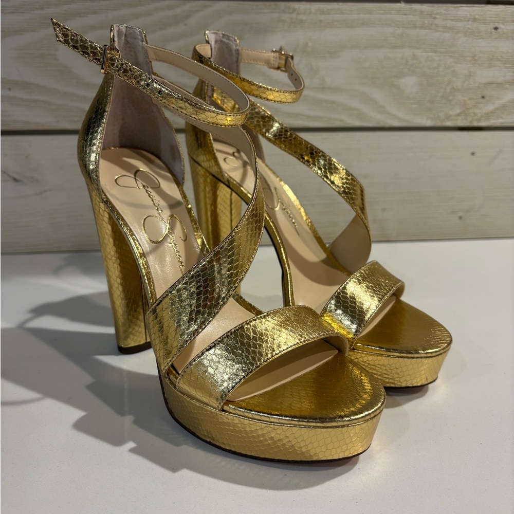 Jessica Simpson Shimmering Gold Platform Sandals